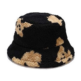 YAMEE Winter Hat Women's Plush Fishing Hat Winter Warm Soft Winter Hat Women's Hat Foldable Women's Hat Elegant Fluffy Warm (Head Circumference: 56-58 cm), Little Bear Black