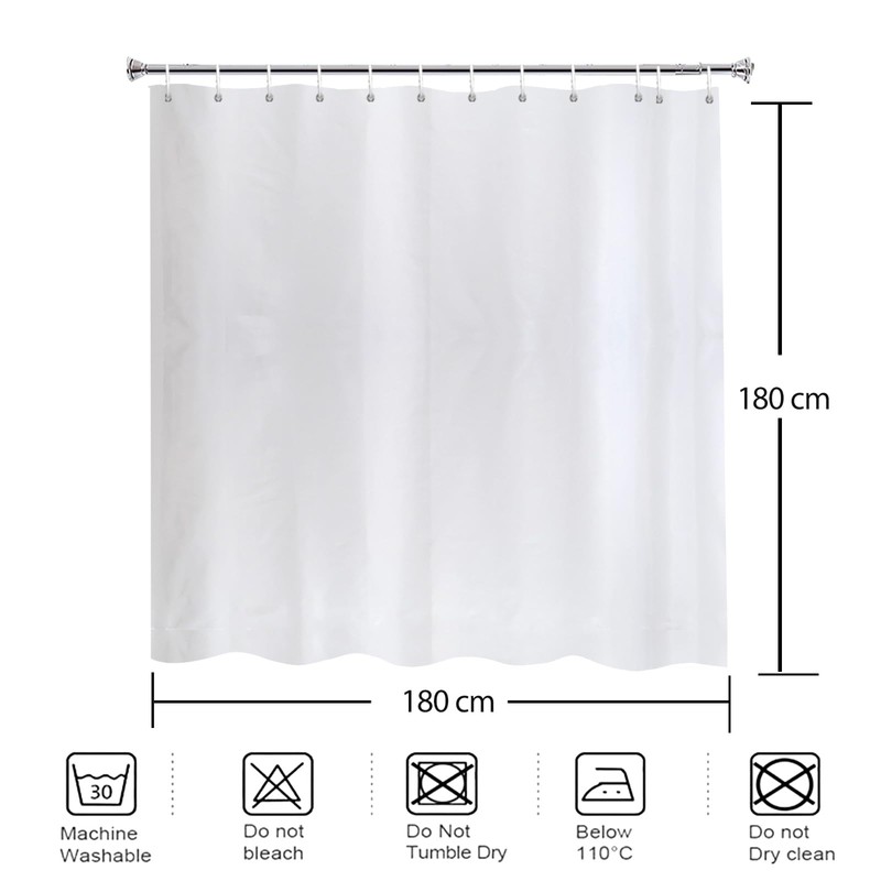 YISURE White Weighted Fabric Shower Curtain, Waterproof Shower Curtain for