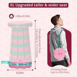 XplrKamp Retractable Folding Stool - Heavy Duty 400 lb Collapsible Portable Stool for Camping, Hiking, Fishing, Indoor/Outdoor with Non-Slip Base and Lightweight Design (Pink Green, 2-Pack)