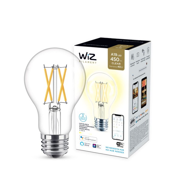 WiZ Foco A19 acabado claro luz cálida dimeable controlable por