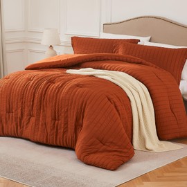 Quataly Terracotta Twin/Twin XL Comforter Set - 2 Pieces Seersucker Lightweight Bedding Comforter Sets (1 Soft Fluffy Comforter & 1 Pillowcase) - All Seasons Cozy Modern Bed Sets for Women Men
