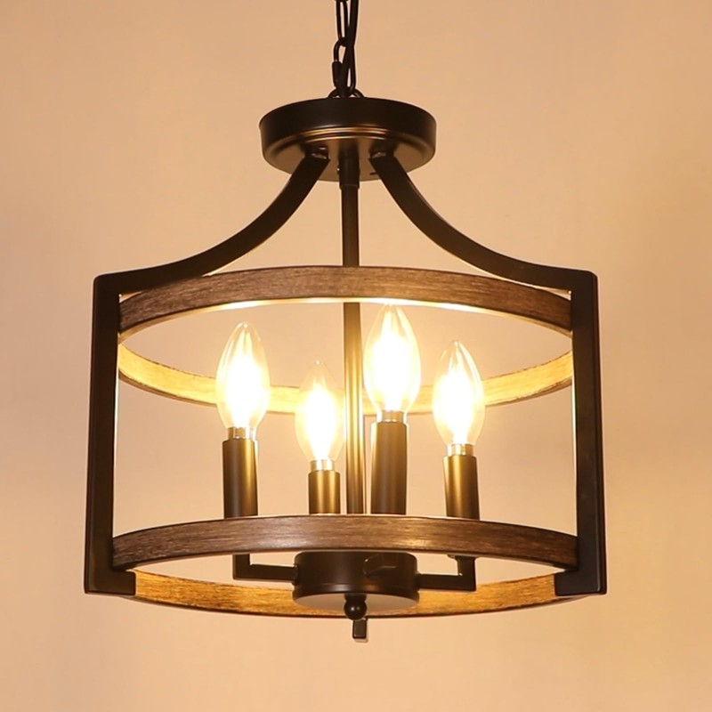 WBinDX 4-Light Farmhouse Chandelier, Metal Semi Flush Mount Ceiling Light