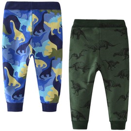 Toddler Boys Dinosaur 4T Jogger Pants Little Boys' Drawstring Elastic Waist Cotton Casual 4T Sweatpants 2 Pack Set 4T