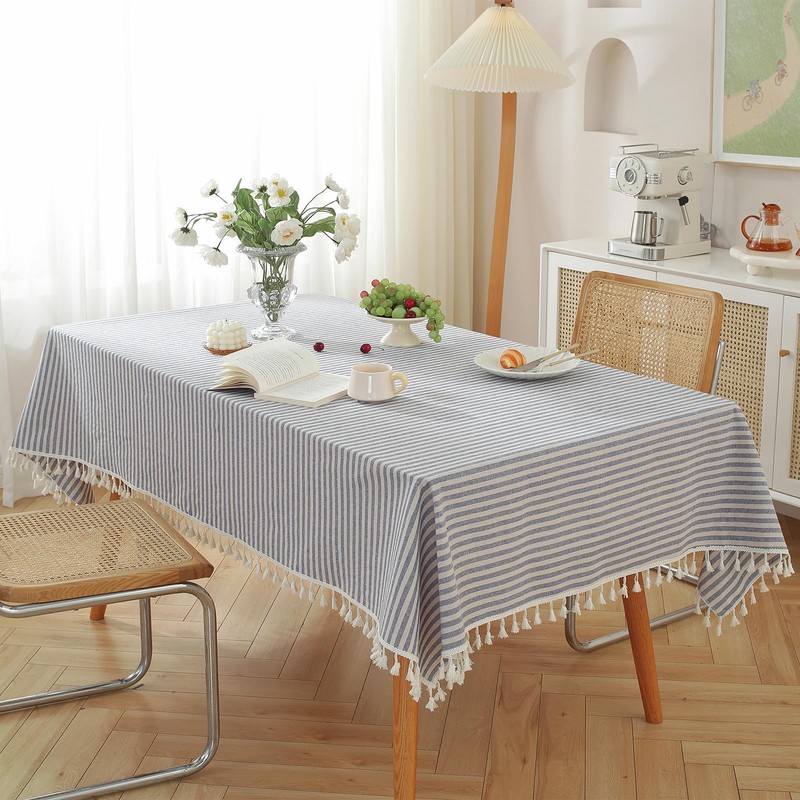 meioro Tablecloths Striped Tassel Table Cloth Rectangular Tablecloth Cotton Linen