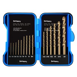 BeHappy 15Pcs Cobalt Drill Bit Set, M35 HSS, 135 Degree Tip, Twist Jobber Length for Hardened Metal, Stainless Steel, Cast Iron, Wood, and Plastics, with Index Storage Case 1/16“-3/8”