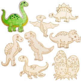 40 Pcs Dinosaur Wooden Paint Crafts, Unius Unfinished Wood Cutouts with Storage Box for Kids DIY Art Painting Home Decoration in 8 Style