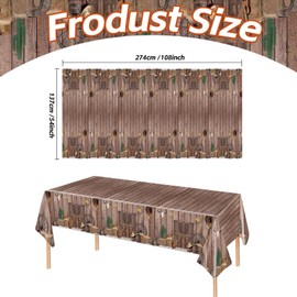 2PCS Western Party Tablecloth, 54 x 108 Inch Disposable Plastic Brown Wood Cowboy Table Cover Rustic Farmhouse Wooden House West Theme Birthday Decorations for Western Barn Outdoor Indoor Baby Shower