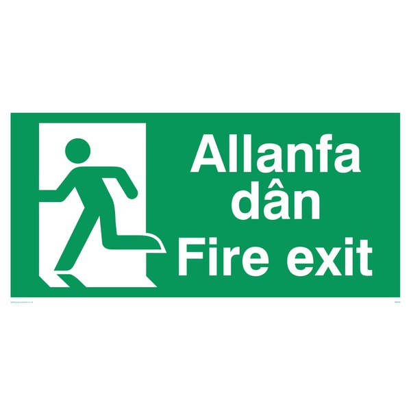Viking Signs SB939-L32-1M Left "'" Inscription "Allanfa Dân/Fire Exit" Sign,