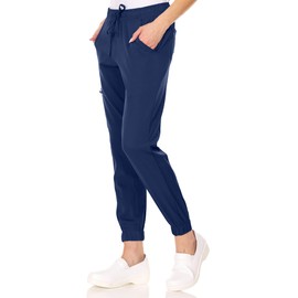 MediChic Womens Scrub Joggers 4-Way Stretch Anti-Wrinkle Moisture-Wicking Elastic Waistband Four Pocket Jogger Pants, Navy, M