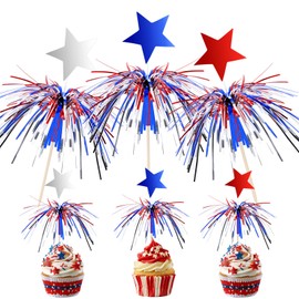 BOARDFEB 4th of July Cocktail Picks 100Pcs, Patriotic Firework Picks with Red White Blue Stars Cocktail Sticks Cupcake Toppers Toothpicks for 4th of July Party Food Drinks Appetizers Picks Decorations