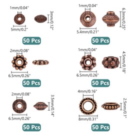 PH PandaHall - 300 abalorio espaciadoras tibetanas, 6 estilos, abalorio espaciadoras de cobre rojo, abalorio de aleación, abalorio biconas, abalorio redondas, abalorio sueltas de metal para pulsera,