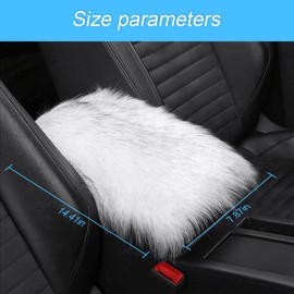 Furry Auto Center Console Cover Pad, 11.8"x7.8" Soft Sheepskin Wool Armrest Cushion, Fluffy Vehicle Armrest Seat Box Protector, Car Interior Accessories for Women Men (White/Black)