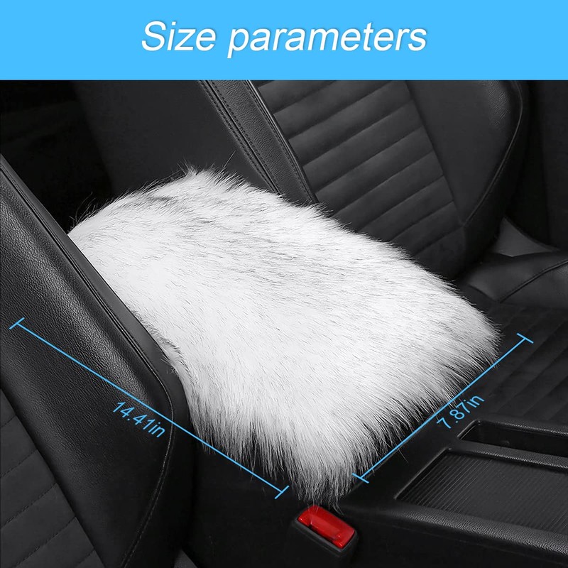 Furry Auto Center Console Cover Pad, 11.8"x7.8" Soft Sheepskin Wool