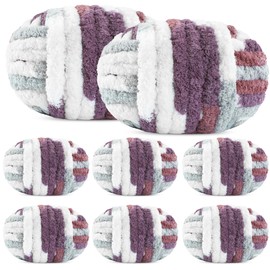 MABOZOO Chunky Chenille Yarn, 27 yds 8 oz Bulky Fluffy Yarn Chunky Plush Yarn for Home Décor Projects, Mixed Color Thick Plush Fuzzy Yarn for Hand Knitting, Arm Knitting(8Pcs, Red, Purple)