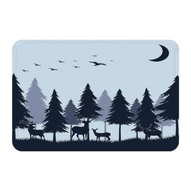 Forest Bath Rug Mountain Nature Tree Happy Camper RV Door Mat, Memory Foam Bathroom Mat 29.5L x 17.7W Inches (75Lx45Wcm) (Blue)