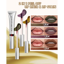 3Pcs Peel Off Lip Stain & Lip Liner Set Long Lasting,Tattoo Lipstain Peel Off Lip Gloss Nude Matte Lipstick, Waterproof,Transfer-Proof Lip Tint for All-Day Wear Women Lip Stain Color Makeup Gift-C