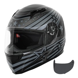 VCAN VX Lightweight Full Face Motorcycle Street Bike Helmet with Extra Tinted Visor DOT Approved (Matte Black Galaxy, Large)