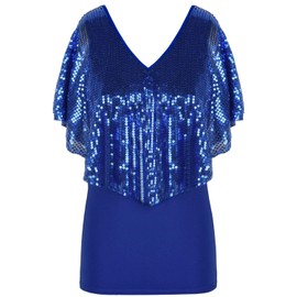PrettyGuide Blusa tipo túnica para mujer, con lentejuelas y hombros descubiertos, con purpurina, para fiesta de cóctel, Azul / Patchwork, XXL