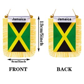 JBSJBS Jamaica Hanging Flag Mini Small Jamaican Car Window Flags Banners Rearview Mirror Décor Jamaica Flags with Suction Cup Golden Fringed Double Sided 3 X 5 Inch