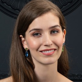 namana 925 Sterling Silver Statement Earrings for Women with Blue and Green Stones, 925 Silver Drop Earrings for Women with Asymmetric Light Blue and Light Green Gemstones, Sterling Silver