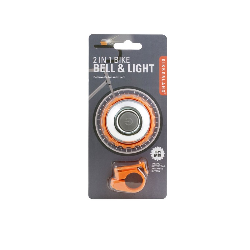 Kikkerland 2 in 1 Bike Bell & Light, Orange