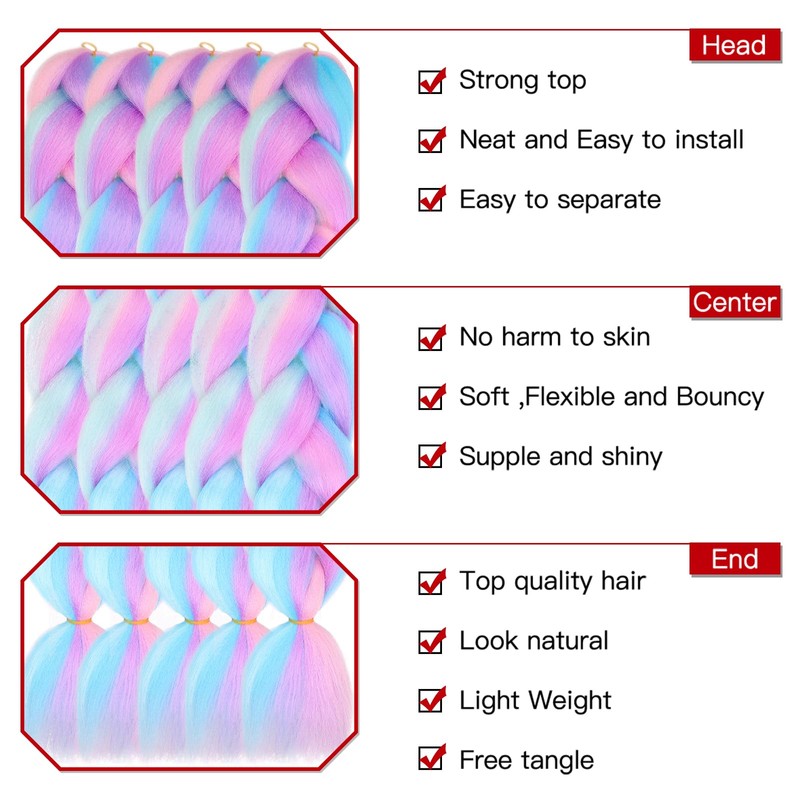 Xtrend 3 Packs 24 Inch Natural Black Jumbo Braiding Hair