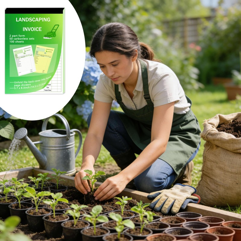 50 Sets Garden Service Invoice Receipt Book, 2-Part Carbonless Landscaping