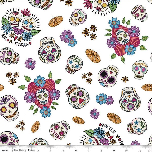 Riley Blake By The Yard Sugar Skulls, White By Riley