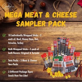 Jerky.com Meat & Cheese Sticks Sampler | 26pc Meat Sticks Variety Pack with Beef Sticks, Pork, Turkey, Ham & Cheese | High Protein, Gluten-Free, Low Carb Meat Sticks individually wrapped | Beef jerky Gift for Men
