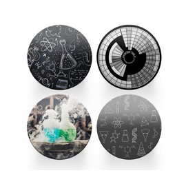 4 x Round Science Coasters - Chemistry Set Teacher Men Women Set Theme House Warming Circle Drinks Kitchen Decoration Décor Gift #80193