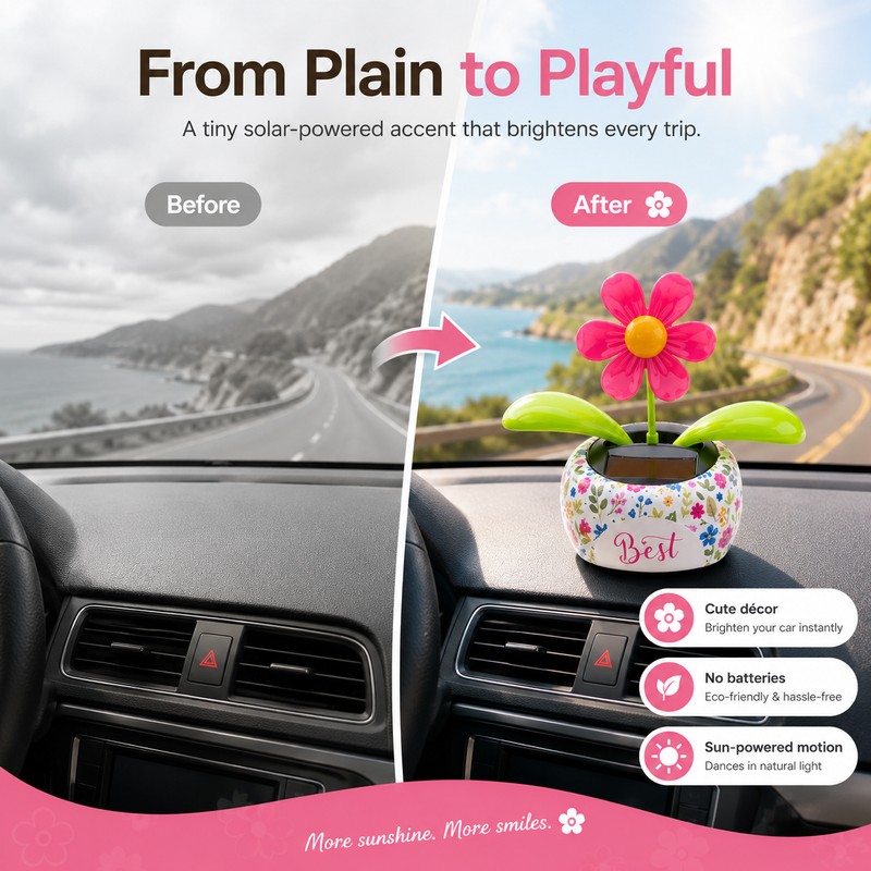 Solar Dancing Flower for Car & Desk Décor – Battery-Free