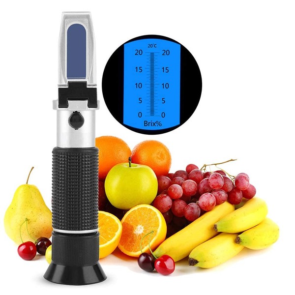 Portable Brix Refractometer Professional 0~20% Sugar Test Meter Brix Scale Range Tester with Automatic Temperature Compensation for Beer Wine Fruit Sugar Specific Gravity