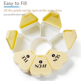 MOLN HYMY Cute Weekly Pill Box 7 Day, Round Floral Pill Case Organizer 1 time a Day, Pill Container Once Daily, Large Medcine Dispenser for Vitamin/Fish Oil/Medication/Supplements (Yellow)