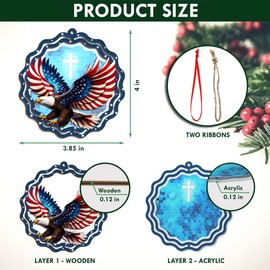 FLAGWIX American Eagle Patriotic Decor, Christmas Ornaments 2024 - Christmas Patriotic Eagle Gifts for Men, Women, American Decorations, Patriotic Decor - Christmas Decorations Suncatcher Ornaments