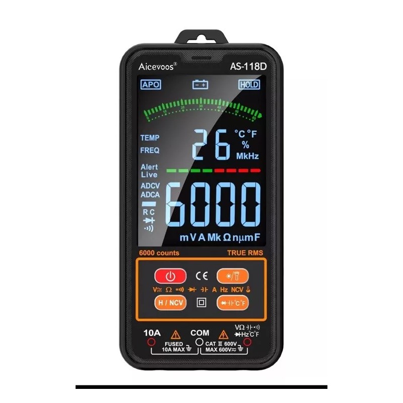 Aicevoos AS-118D Smart Digital Multimeter Auto-Ranging Voltmeter 600V/10A,Ohm,T