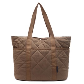 Makukke Puffer Tote Bag Aesthetic Quilted Bag Women's Shoulder Bag with Multiple Compartments Large Shopper Quilted Bag Shoulder Bags for Work Office Travel Shopping School, khaki, tote bag