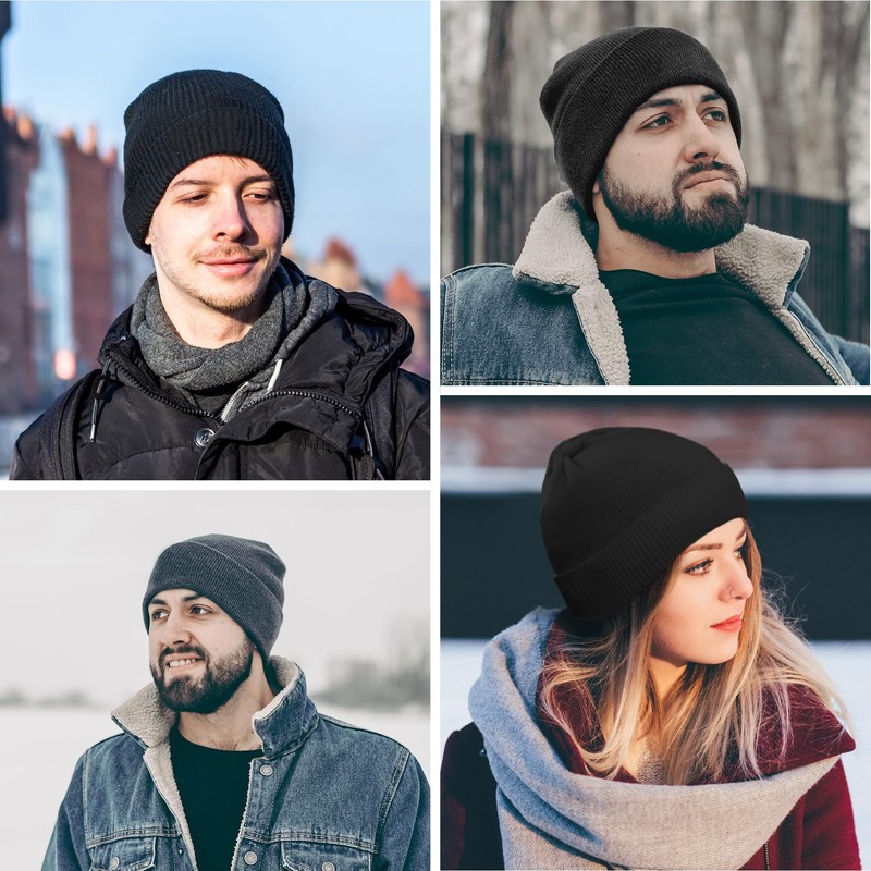 AGLIFEFY Winter Beanie Acrylic Knit Cuffed Plain Hats Skull Cap
