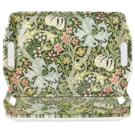 FYSUIMU 3 Pcs William Morris Floral Serving Tray Vintage Greenery Flower Handled Melamine Board Retro Botanical Serving Platter for Spring Home Party Food Supplies