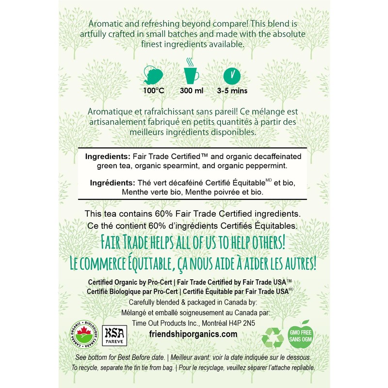 Friendship Organics Decaf Green Mint Tea Bags, Organic and Fair