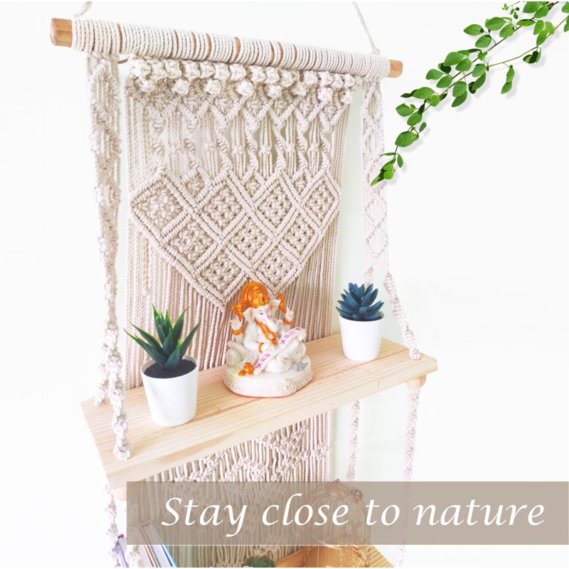 Induslyfe Macrame Wall Hanging Shelf 2 Tier Boho Wall Plant