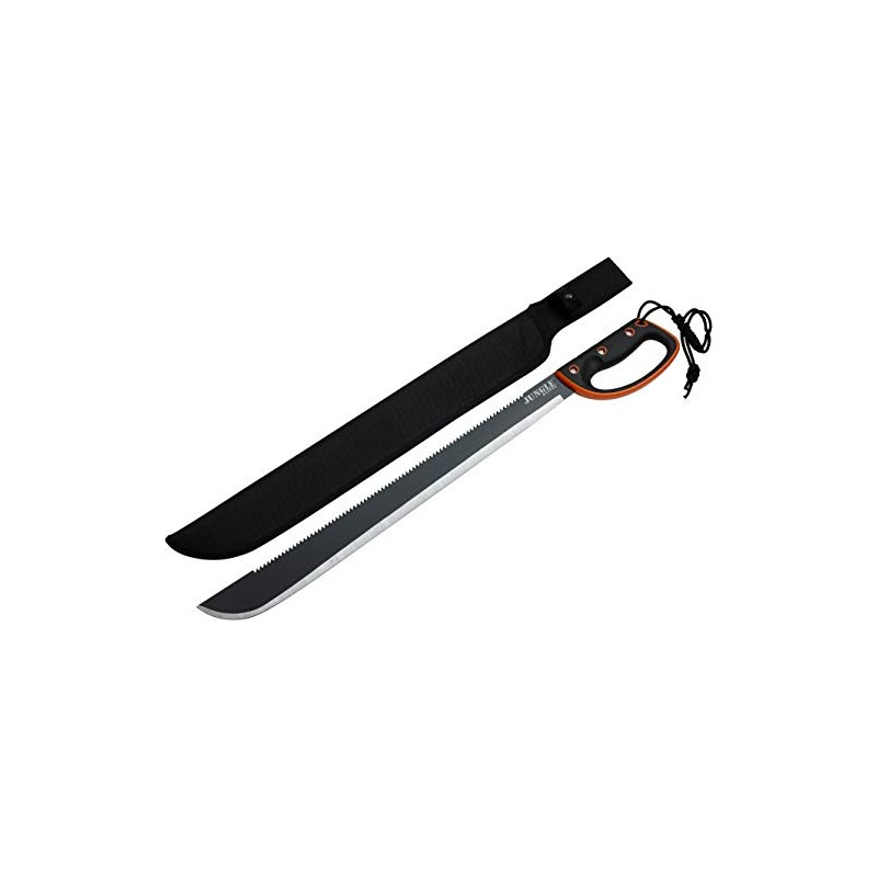 Jungle Master – Machete w/ Reverse Serrations – Black/Satin Blade,