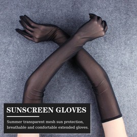 YHNMMNO Women's Long Tulle Gloves, Black Nylon Transparent Elbow Seamless Gloves, Opera Party Gloves for Wedding, Evening, Party, Cocktail, Ball Accessories, black