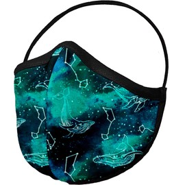 HARD EDGE DESIGN Two Layer Fully Wired Protective Cloth Face Mask - Soft Touch Adjustable Ear Saver - Made in USA - Celestial Whale, Adult