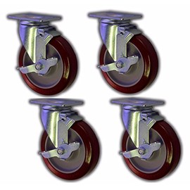 5" Swivel Caster with Maroon Polyurethane Wheel & Top Brake 1200# - 4 Pack