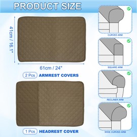 sourcing map 3 PCS Armrest Covers, Couch Arm Cover Furniture Protect Slide Recliner Chair Armchair Covers with Side Storage Pocket for Sofa Recliner, Camel