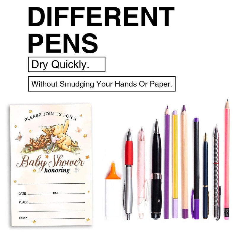 pertnate Pooh Bear Baby Shower Invitations with Envelopes, 20 Count