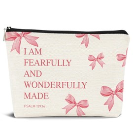 Dejfel Coquette Pink Bow Makeup Bag,Pink Bow Jesus Cosmetic Bags Zipper Pouch Travel Toiletry Bag,Preppy Inspirational Bible Verses Aesthetic for Birthday Party Girls Travel Storage Accessories