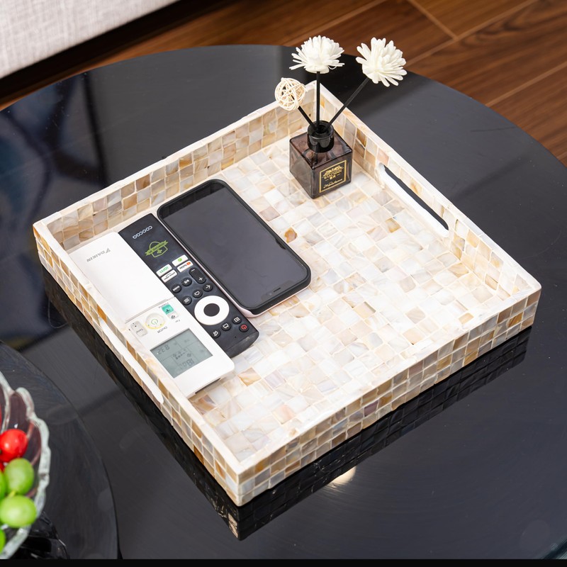 PEMAR 12.2" Square Serving Tray Mother of Pearl Nacre Wood