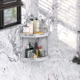 Simple Houseware 2-Tier Corner Bathroom Countertop Organizer, White