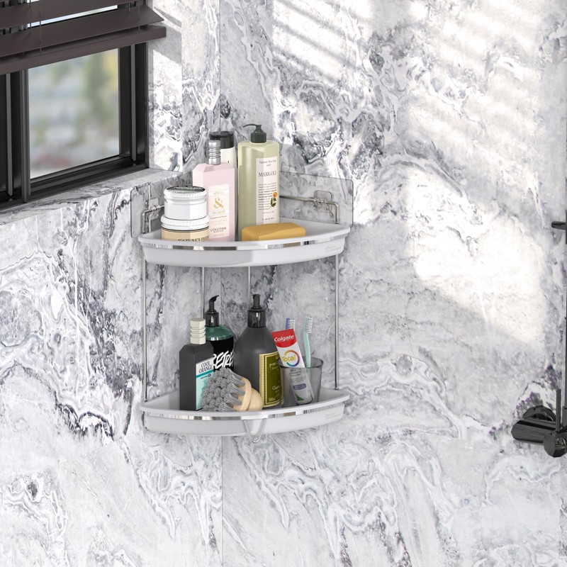 Simple Houseware 2-Tier Corner Bathroom Countertop Organizer, White